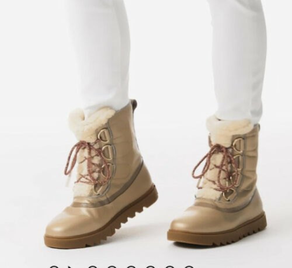 New Sorel JOAN OF ARCTIC NEXT LITE LUX BOOT size  6.5 Fungi Gold Leather Fur
